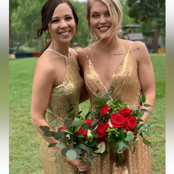 Gold Sequin Christina Wu Dress - Picture 2 of 4